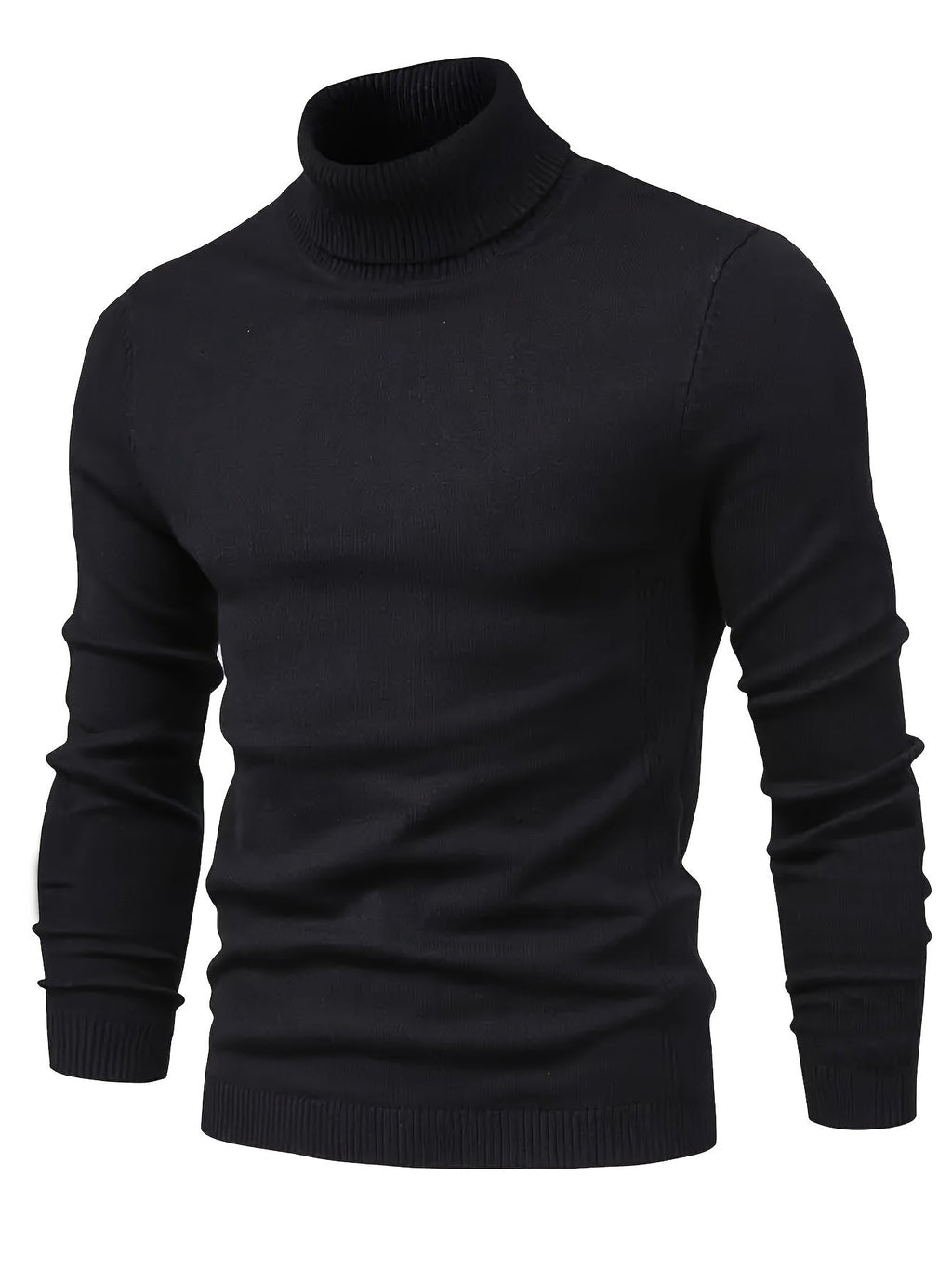 Højhalset klassisk sweater i sort med tætsiddende pasform og ribkant ved halsen