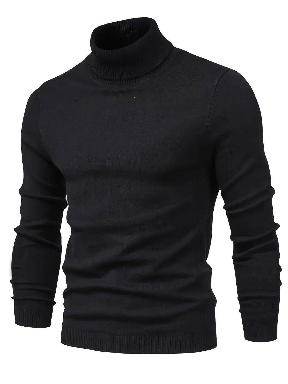 Højhalset klassisk sweater i sort med tætsiddende pasform og ribkant ved halsen