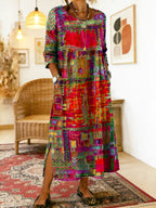 Brynlee | Patchwork Print Maxi Dress with Side Slit