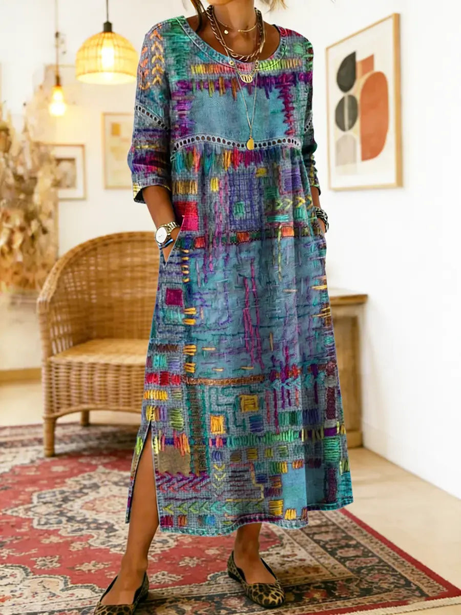 Brynlee | Patchwork Print Maxi Dress with Side Slit