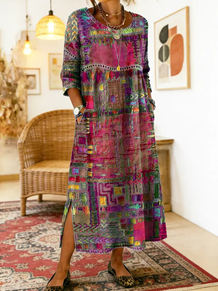 Brynlee | Patchwork Print Maxi Dress with Side Slit