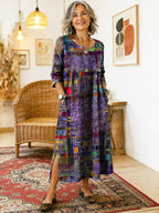 Brynlee | Patchwork Print Maxi Dress with Side Slit