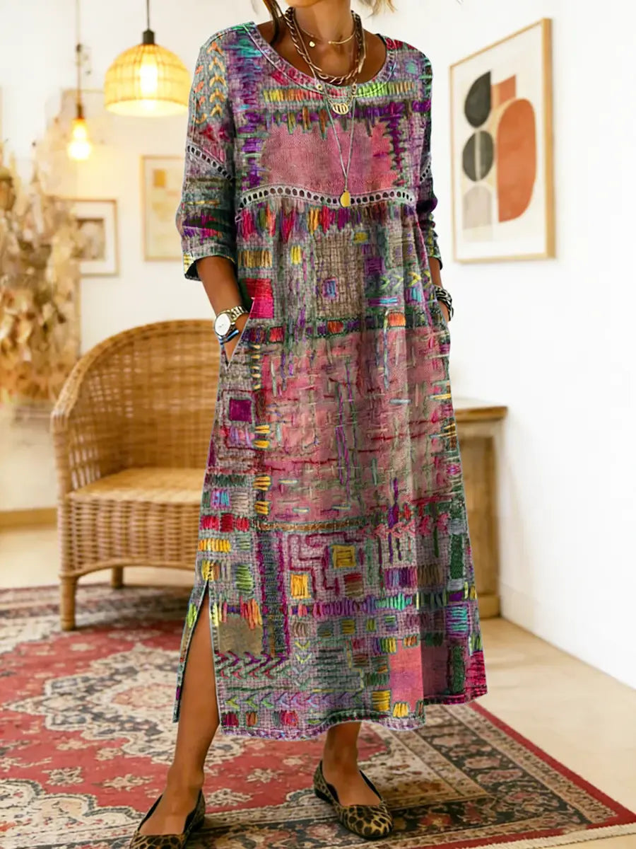 Brynlee | Patchwork Print Maxi Dress with Side Slit
