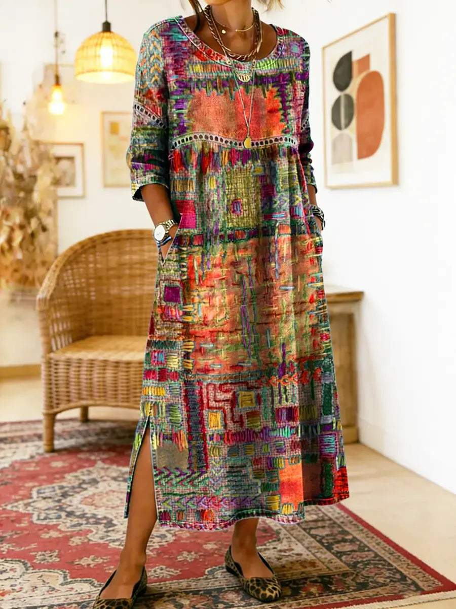 Brynlee | Patchwork Print Maxi Dress with Side Slit