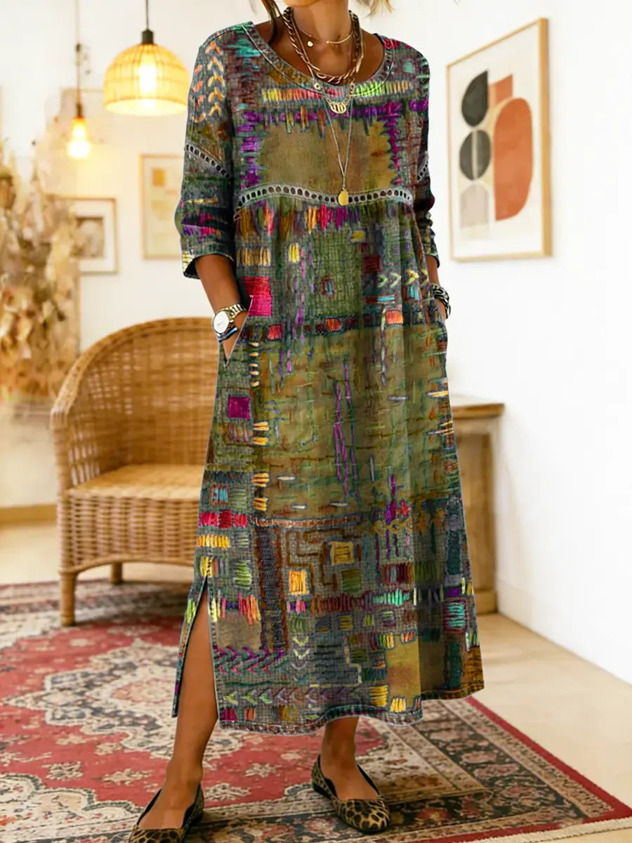 Brynlee | Patchwork Print Maxi Dress with Side Slit