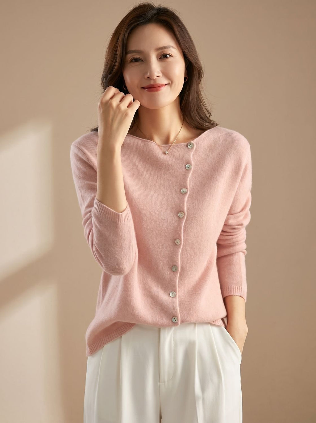 Maxine | Hip-Length Cardigan with Diagonal Buttons
