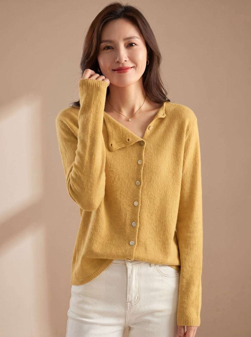 Maxine | Hip-Length Cardigan with Diagonal Buttons