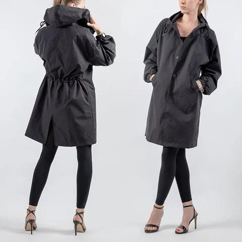 Eva | Hooded Knee-Length Coat with Tie Waist