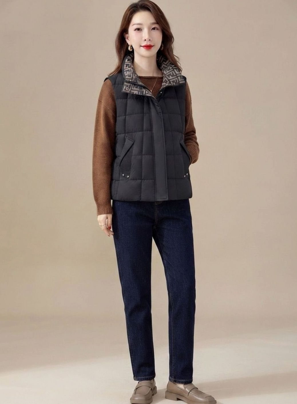 Marlee | Reversible Quilted Vest with High Stand Collar