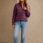 Marlow Knit Cardigan | Gold Button Military-Style, Stand Collar 11