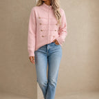 Marlow Knit Cardigan | Gold Button Military-Style, Stand Collar 13