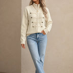 Marlow Knit Cardigan | Gold Button Military-Style, Stand Collar 18