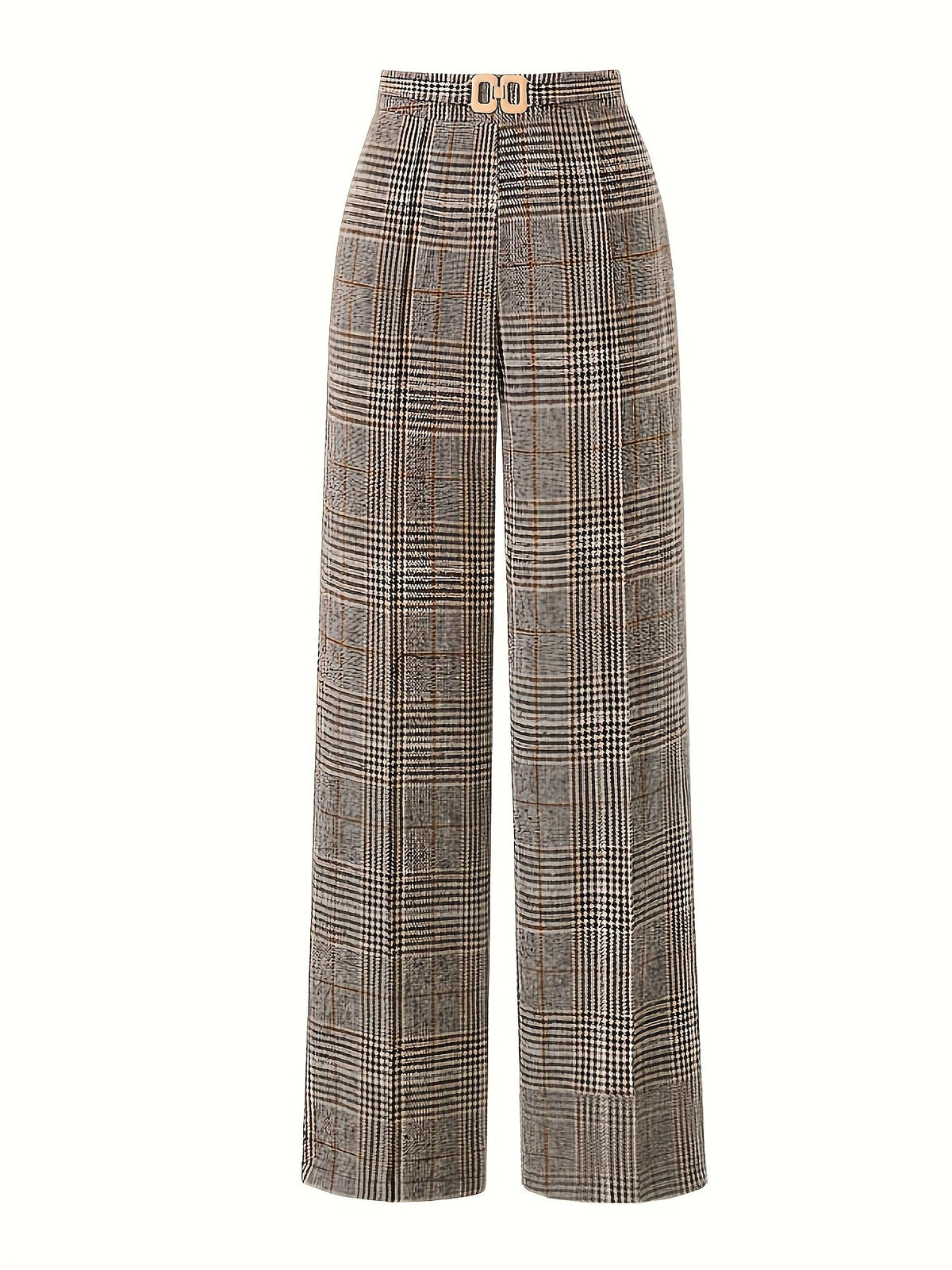 Annabelle | Wide-Leg Plaid Pants with Square Buckle
