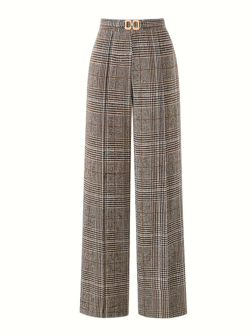Annabelle | Wide-Leg Plaid Pants with Square Buckle
