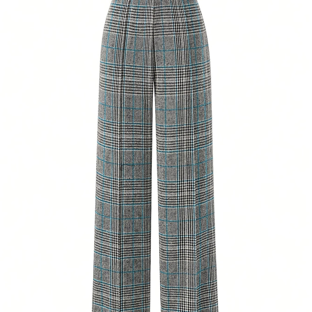 Annabelle | Wide-Leg Plaid Pants with Square Buckle