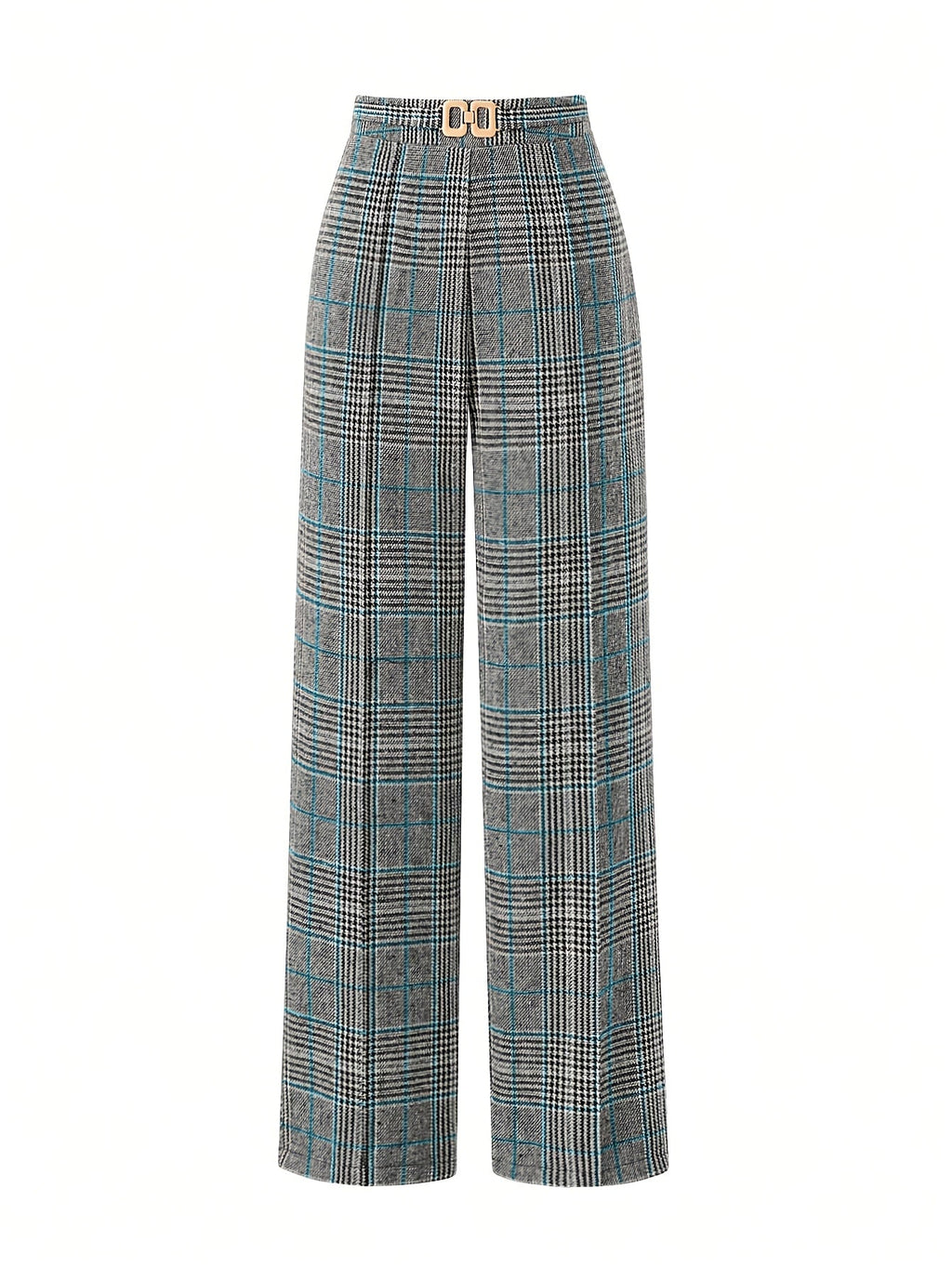 Annabelle | Wide-Leg Plaid Pants with Square Buckle