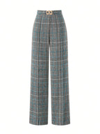 Annabelle | Wide-Leg Plaid Pants with Square Buckle