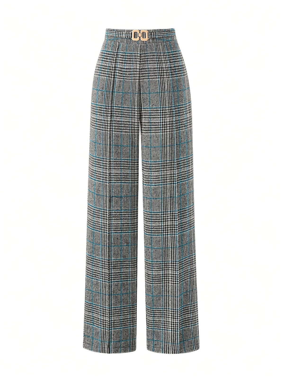 Annabelle | Wide-Leg Plaid Pants with Square Buckle
