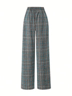 Annabelle | Wide-Leg Plaid Pants with Square Buckle