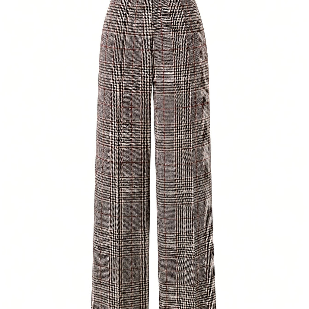 Annabelle | Wide-Leg Plaid Pants with Square Buckle