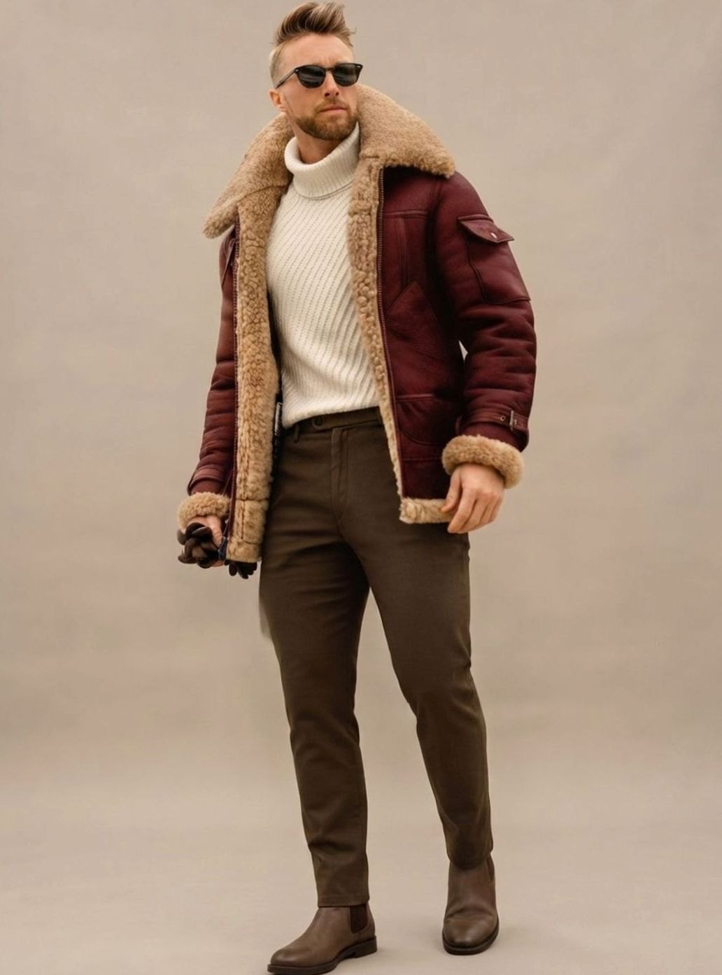 August | Hip-Length Bomber Jacket with Fur Collar