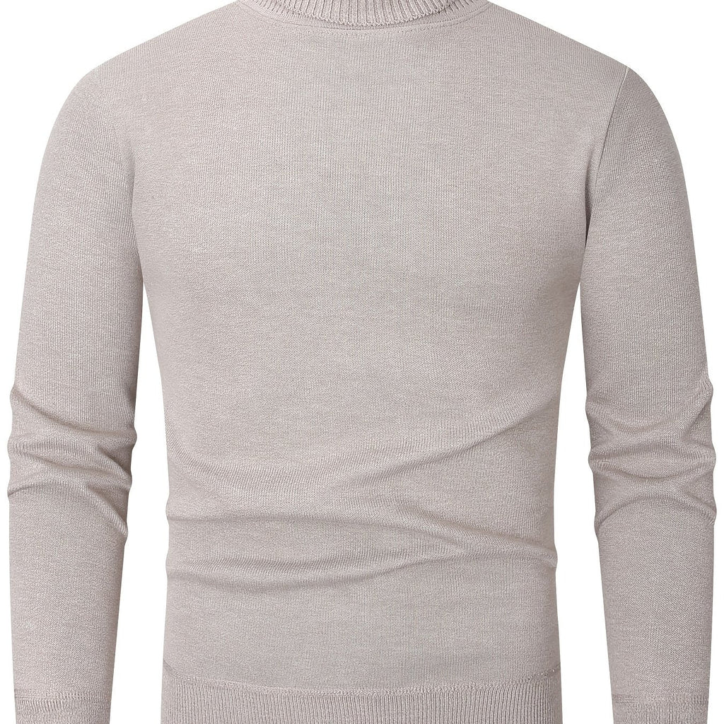 Højhalset sweater i lysegrå strik med ribkant ved hals og manchetter