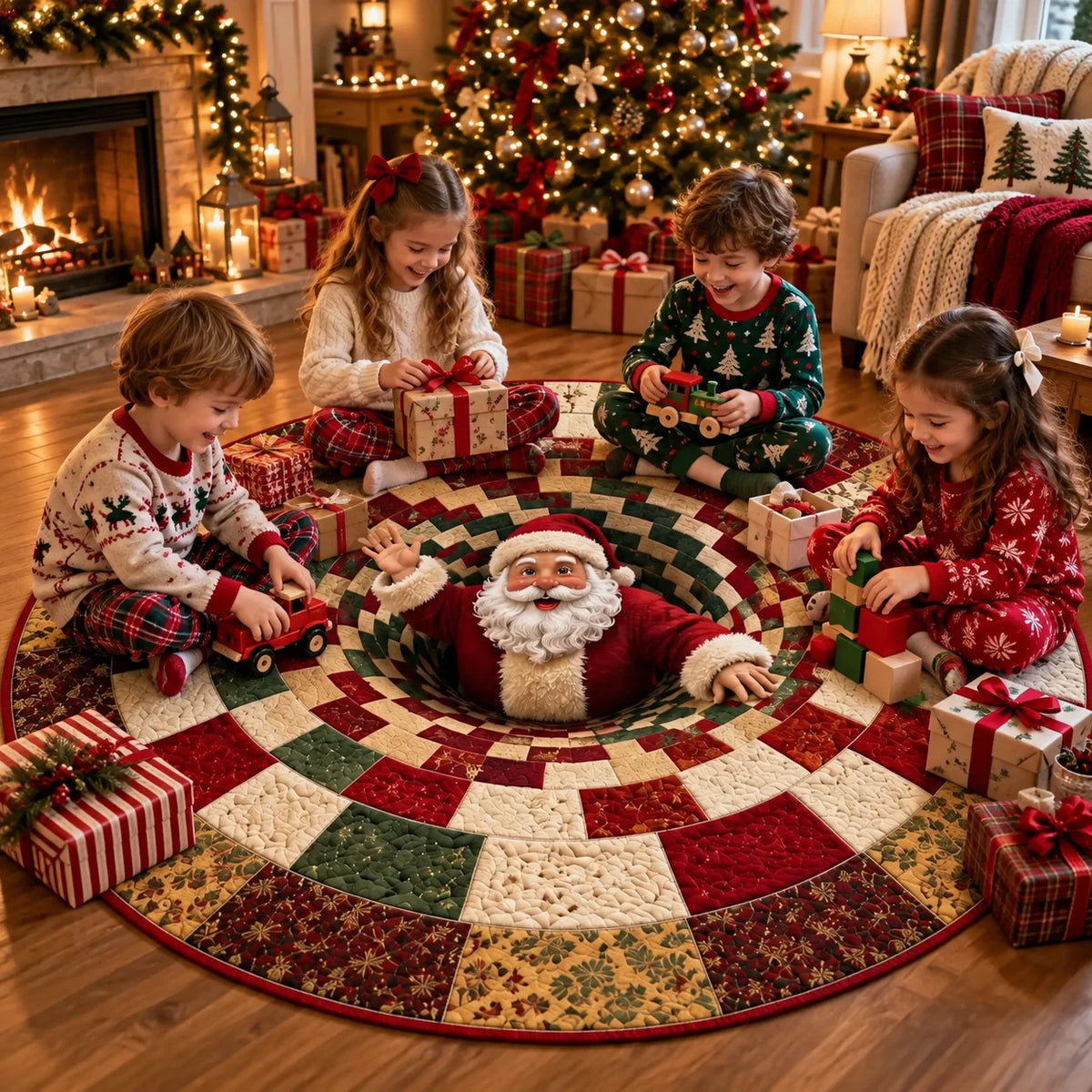 Merry Mirage Christmas Rug | 3D Swirl Quilted Velvet 5