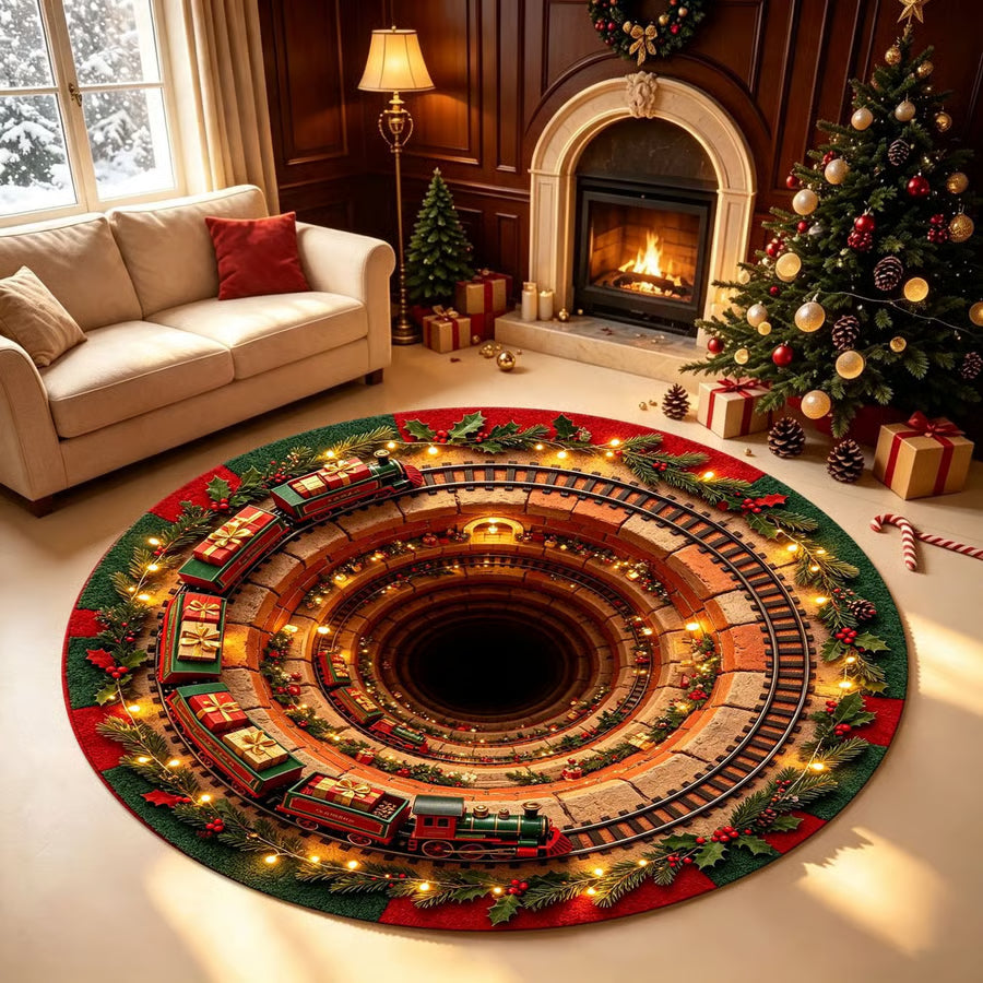 Merry Mirage Christmas Rug | 3D Swirl Quilted Velvet 9