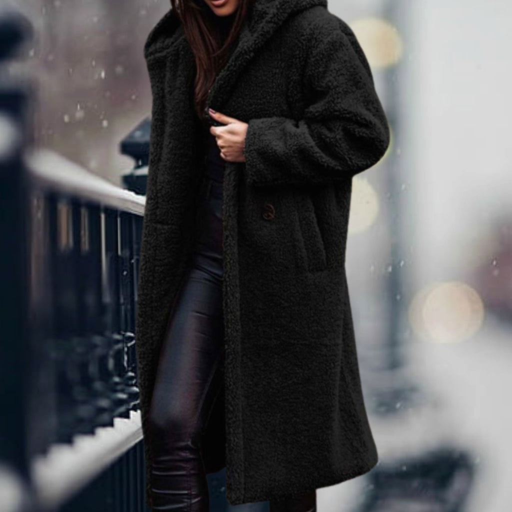 Phoebe | Long Teddy Coat with Hood and Lapels