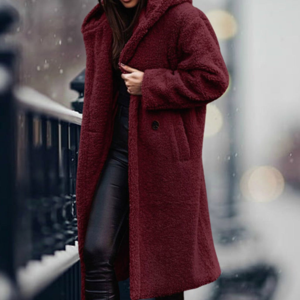 Phoebe | Long Teddy Coat with Hood and Lapels