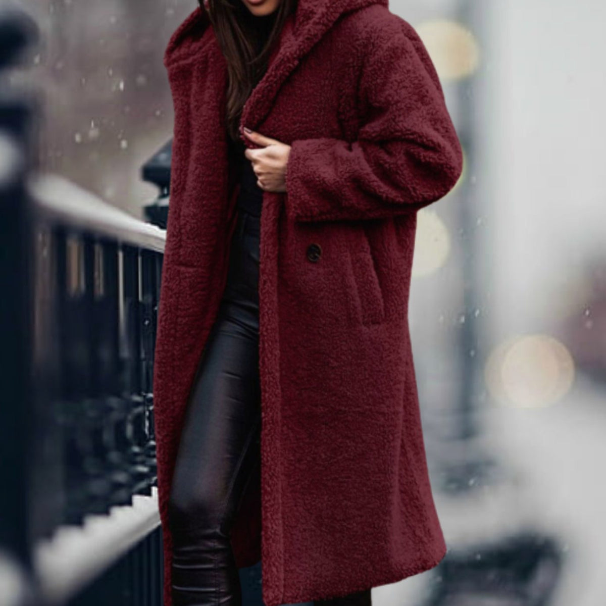 Phoebe | Long Teddy Coat with Hood and Lapels