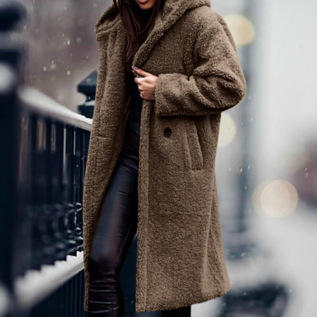 Phoebe | Long Teddy Coat with Hood and Lapels