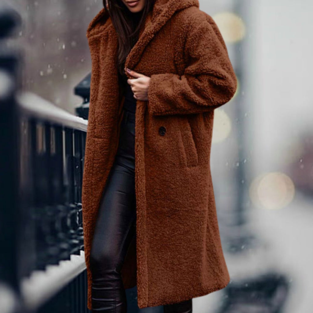 Phoebe | Long Teddy Coat with Hood and Lapels