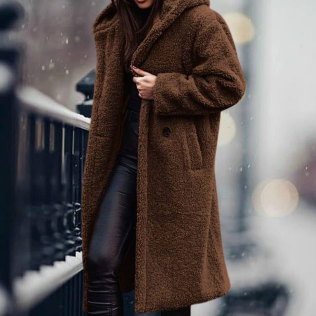 Phoebe | Long Teddy Coat with Hood and Lapels