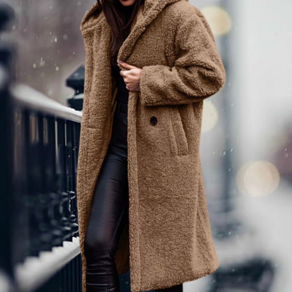 Phoebe | Long Teddy Coat with Hood and Lapels