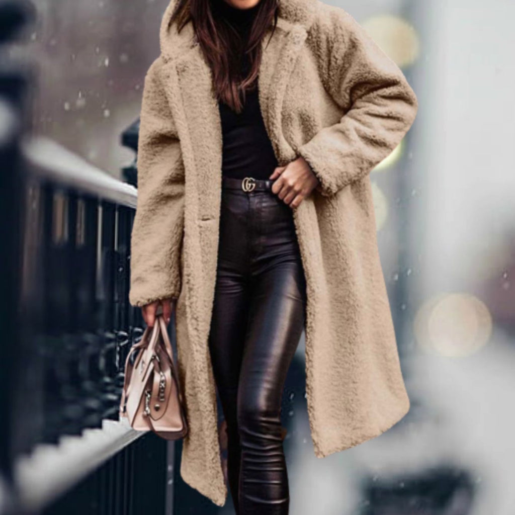 Phoebe | Long Teddy Coat with Hood and Lapels