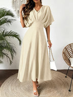 Ines | Midi Dress with V-Neck and Batwing Sleeves