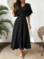 Ines | Midi Dress with V-Neck and Batwing Sleeves