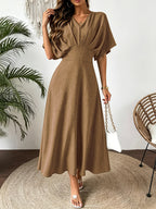 Ines | Midi Dress with V-Neck and Batwing Sleeves