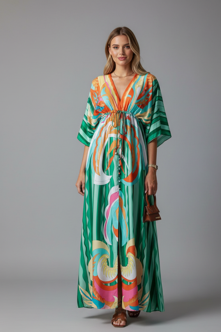 Mira | Batwing Sleeve V-Neck Maxi Dress