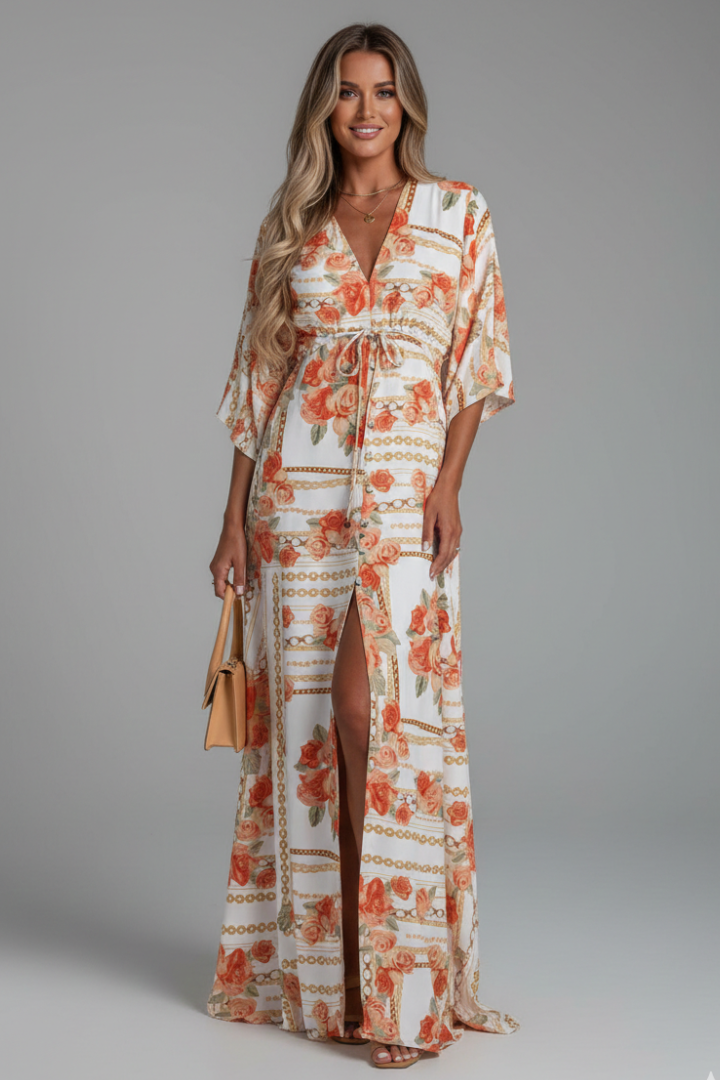 Mira | Batwing Sleeve V-Neck Maxi Dress