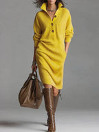 Mira | Button-Front Rib-Knit Midi Dress