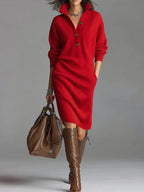 Mira | Button-Front Rib-Knit Midi Dress