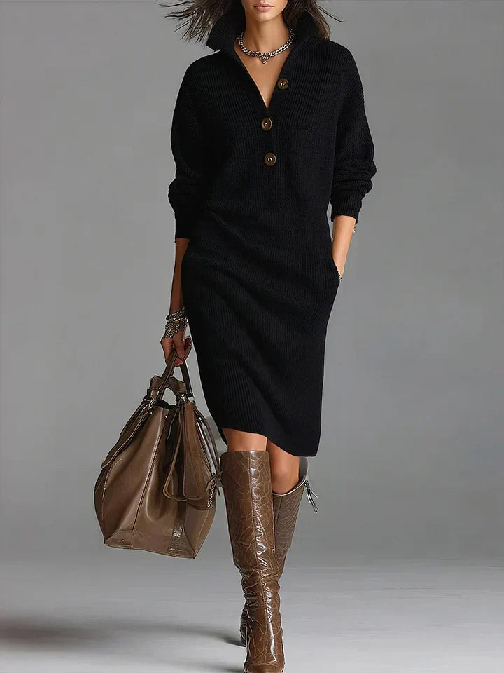 Mira | Button-Front Rib-Knit Midi Dress