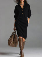 Mira | Button-Front Rib-Knit Midi Dress