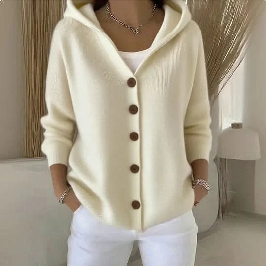 Myla | Hip-Length Knitted Hooded Cardigan with Buttons