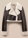 Olive | Cropped Biker Jacket with Teddy Collar
