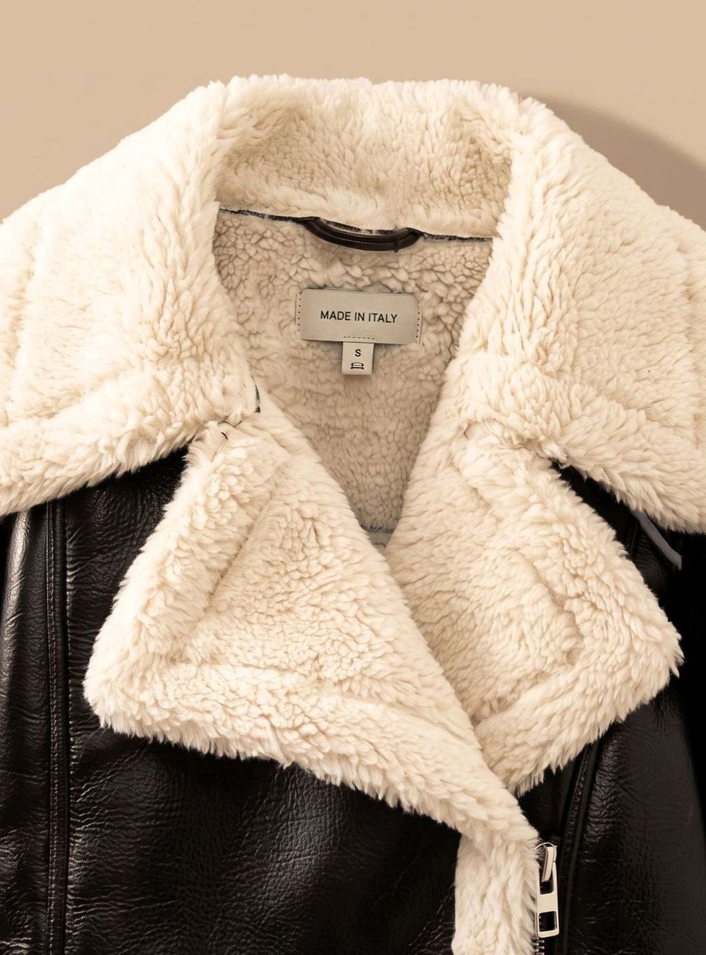 Olive | Cropped Biker Jacket with Teddy Collar