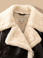 Olive | Cropped Biker Jacket with Teddy Collar