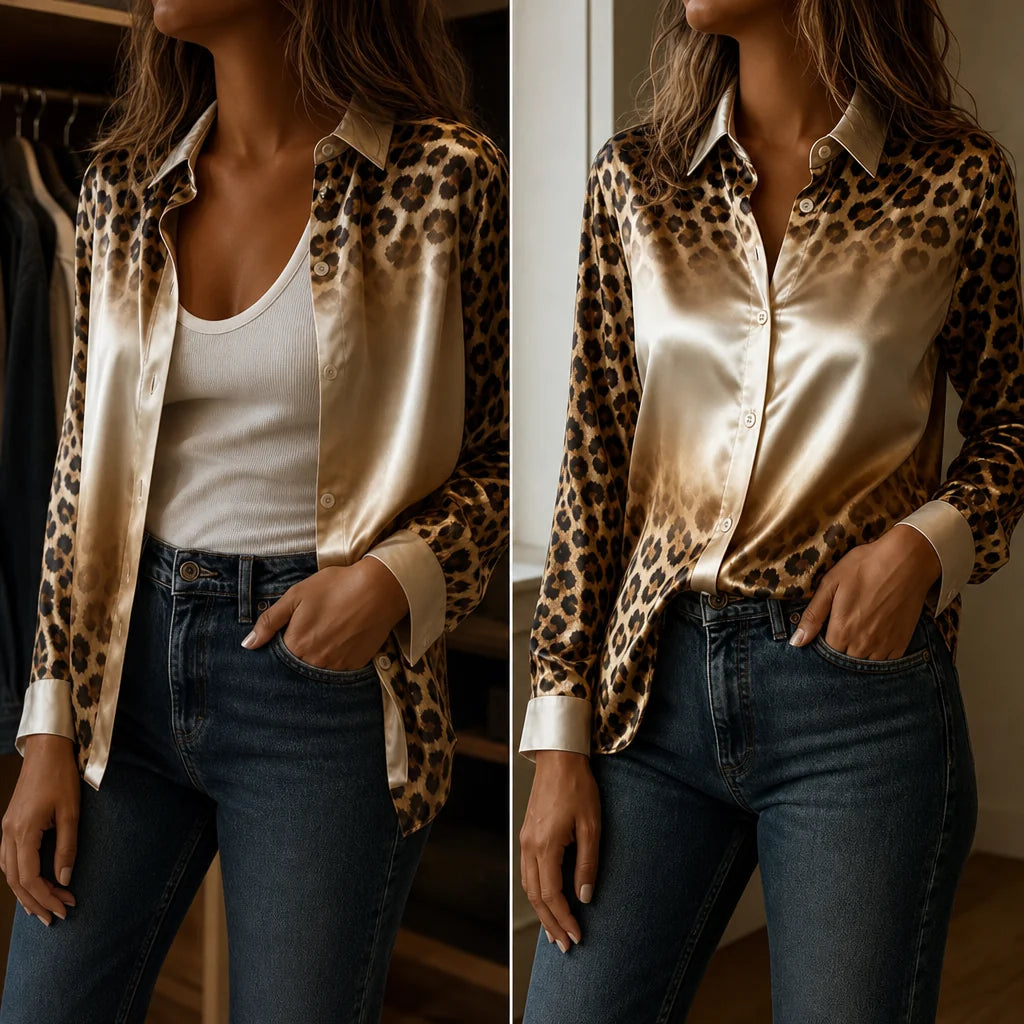 Oriana Muse Shirt | Ombré Leopard-Print Satin 5